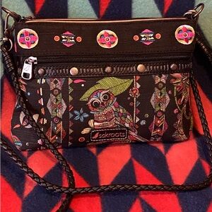 NWOT SAKROOTS|🦉Boho Tribal Owl Print Braided Faux Leather Strap Crossbody Purse